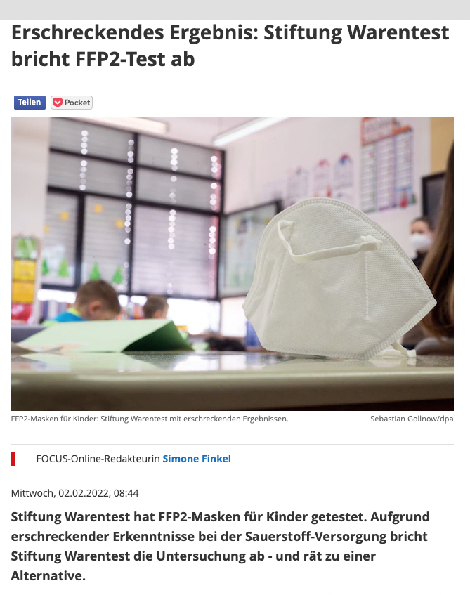 Read more about the article Stiftung Warentest: FFP2 Masken für Kinder gefährlich