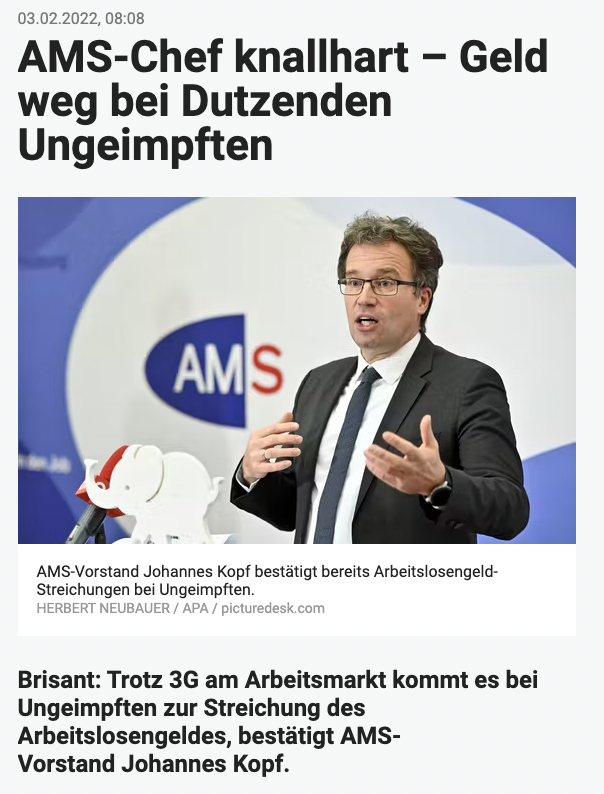Read more about the article AMS streicht Ungeimpften die Arbeitslose
